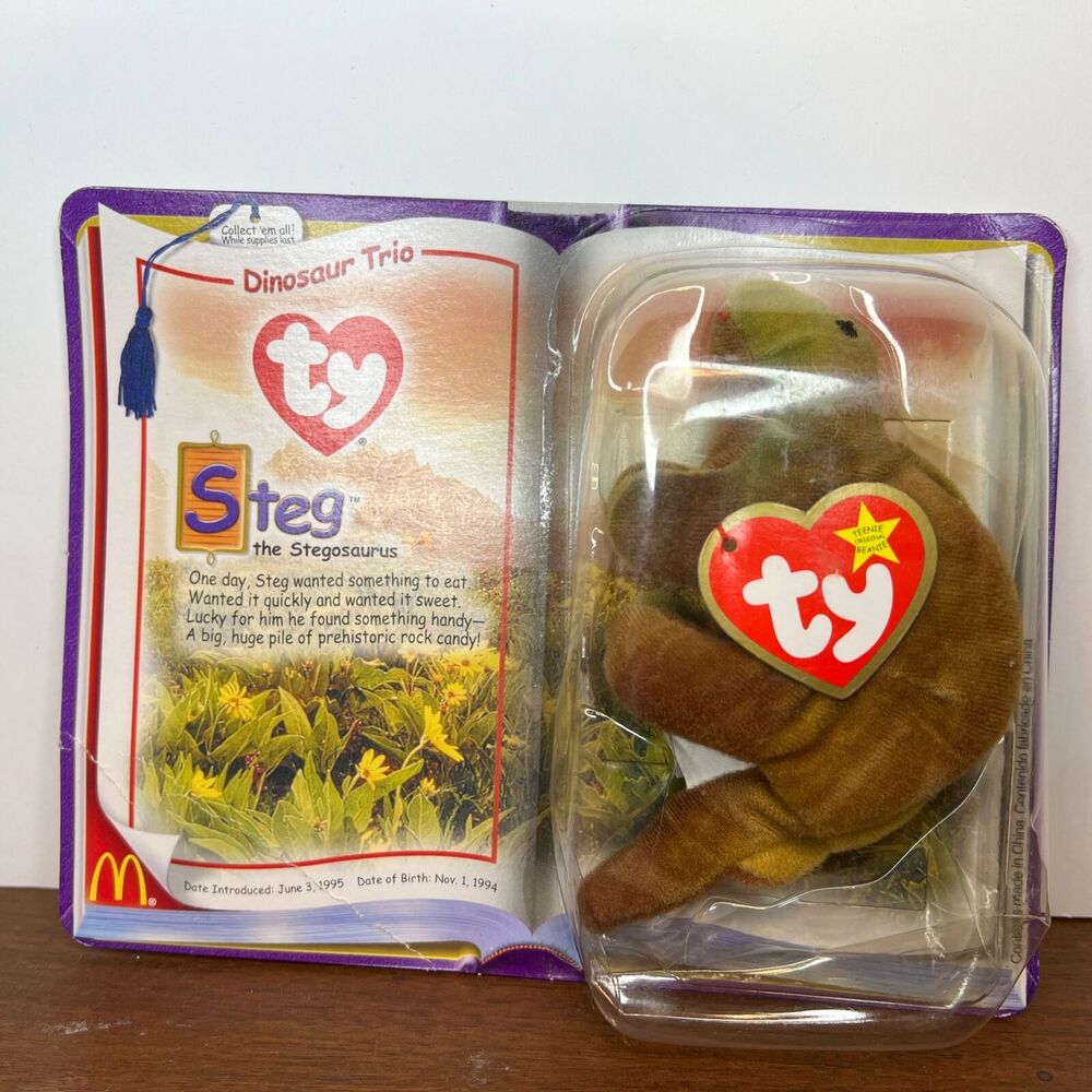 Vintage McDonalds Ty Beanie Babies Mini Dinosaur Trio Steg the Stegosaurus